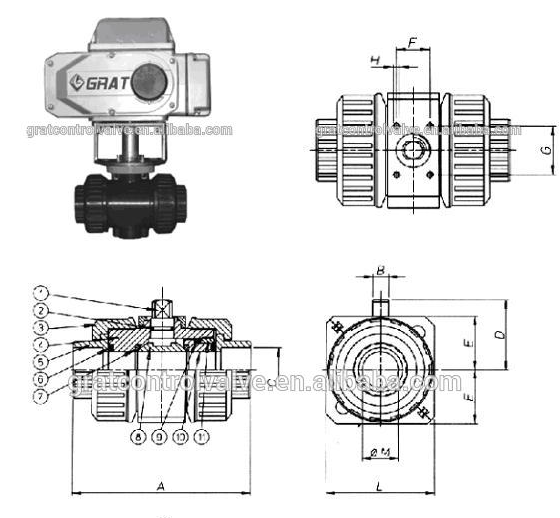IP67 DN40 Motorized PVC Ball Valve Suhu Normal Dengan Aktuator Listrik 1
