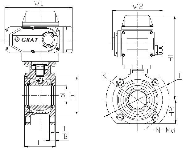 Stainless Steel 304 Flange Connection Vacuum Ball Valve dengan Aktuator Listrik 0