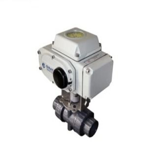 DN50 Katup Bola Listrik UPVC AC220V Katup yang Dioperasikan Motor Listrik