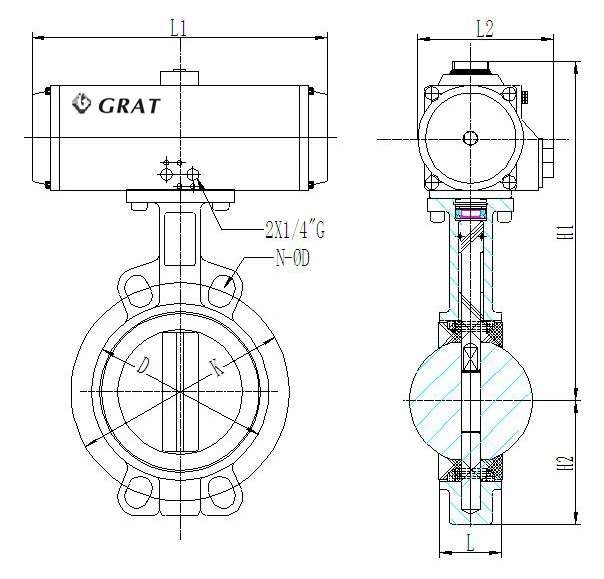 UPVC Kontrol Aliran Air Klep Kupu-kupu Pneumatik DN100 4 Inch Wafer Klep Kupu-kupu 0