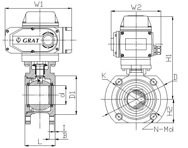 Stainless Steel AC220V Listrik Proporsional Control Valve PTFE Seal Flange Connection 1