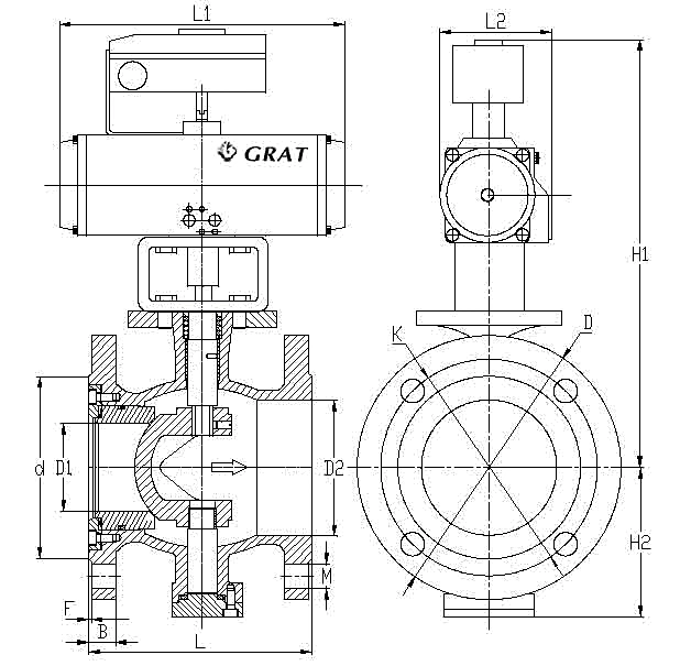 Stainless Steel Flange End Vacuum Ball Valve Dengan Pneumatic Actuator Standar DIN 1