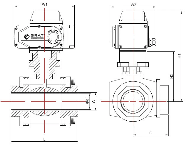 3 Way Multi Control Stainless Steel Ball Valve dengan Aktuator Motor listrik 1